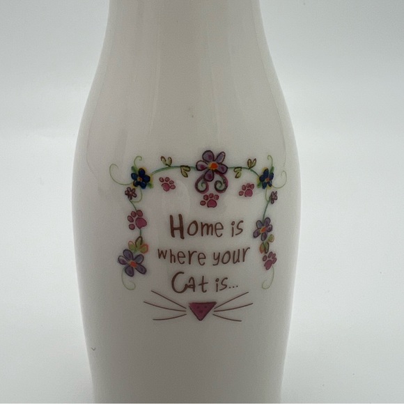 Natural Life Ceramic Bottle Bud Vase “Home Is Where Your Cat Is” Floral - Picture 3 of 6